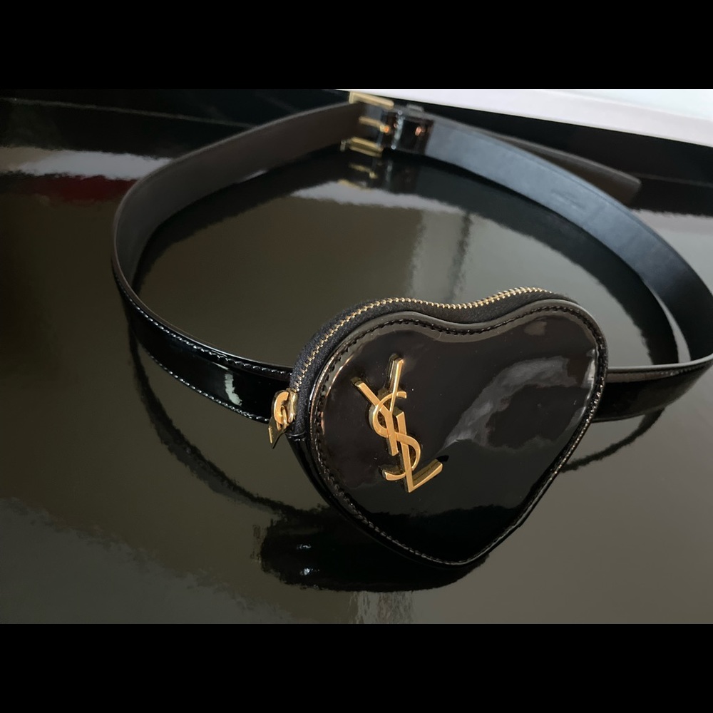 SAINT LAURENT Black heart logo belt bag